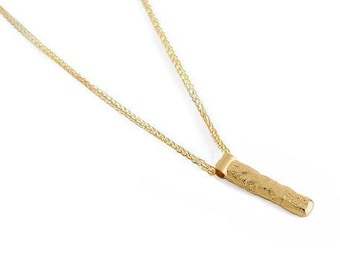 Gold Boho Necklace, 14K Solid Gold Necklace, Minimalist Layering Necklace, 14K Yellow Gold Bar Necklace, Solid 14K Gold Textured Necklace