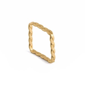 Braided Gold Ring, Twisted 14K Yellow Gold Ring, Square Shaped Ring, Stacking Gold Ring Set, Everyday Minimalist Gold Ring,