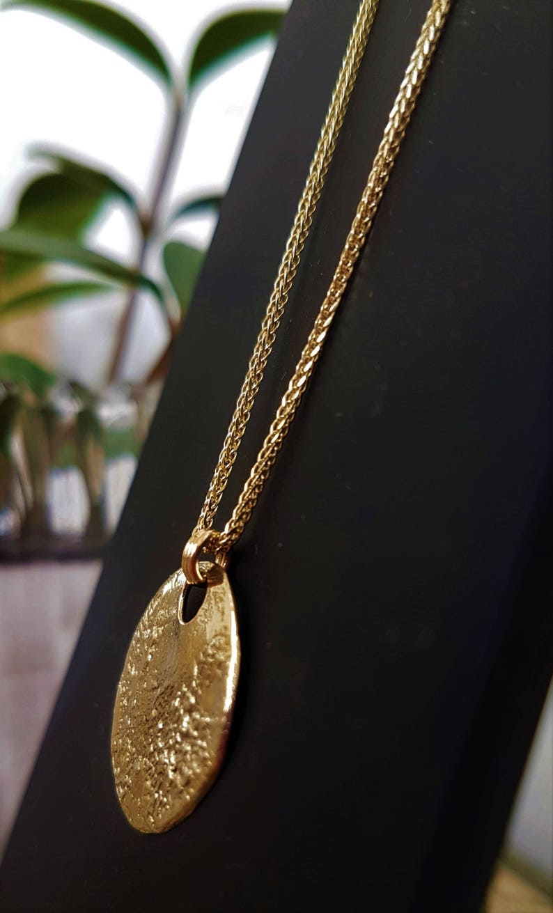 Long Gold Moon Necklace, Gold Medallion Necklace, Solid 14K Yellow Gold Charm Necklace, Layering Disc Necklace, 14K Gold Coin Necklace image 5