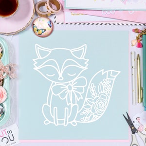 Mrs Fox Cute Fox Digital Cut File für alle Scrapbooking mit Silhouette Cameo, Cricut und Brother Cutting Maschinen.