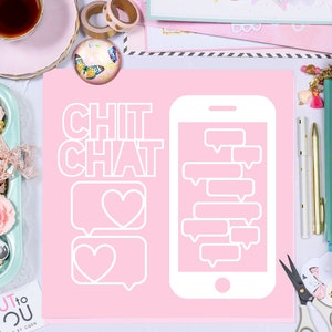 Chit Chat Mobile Phone (JPG, PNG, SVG) Digital Cut File per Silhouette e Cricut Paper craft, Scrapbooking, Card making.