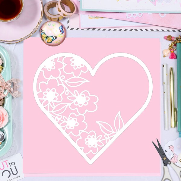 Floral Filled Heart 01 Digital Cut File parfait pour tous les projets d’artisanat de papier, de scrapbooking, de fabrication de cartes, de décoration intérieure.