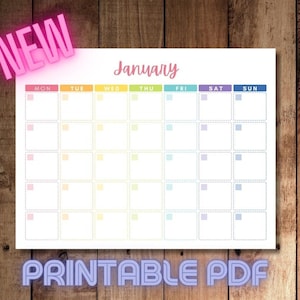 Printable Calendar Rainbow Color