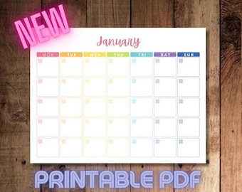 Rainbow Printable Calendar