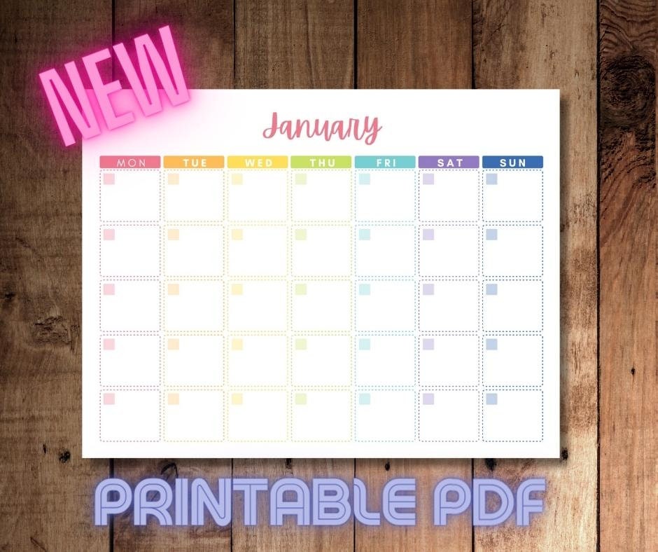 Rainbow Printable Calendar - Etsy