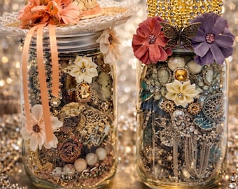 Luxury Mystery Vintage Jewelry Jar 32oz Crowned Glass Jar