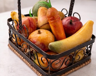 Vintage Marble Fruit Set 16 Pieces Heavy Stone Fruit