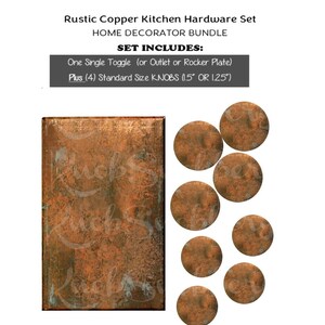 Rustic Copper Kitchen Hardware Set | Bundle Knobs Plus Switchplate | Verdigris Cabinet Hardware | Designer Room Makeover