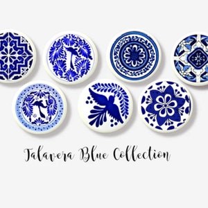 Talavera Blue Collection Dresser Knobs - Mexican Tile Inspired Decorative Cabinet Hardware for Kitchen and Bath - Cute Unique Handmade