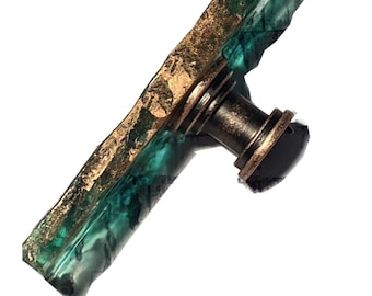 Drawer Pulls, Drawer Knobs, Cabinet Pulls Emerald Green with Black Veins Resin Knob w/Antique Brass, Cabinet Knobs Kitchen, Economy Shpg USA