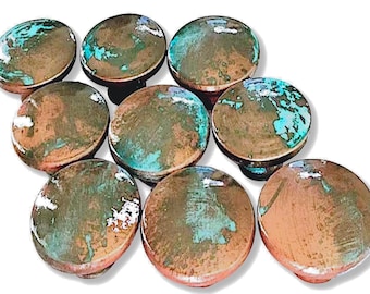 Hand-Finished Wooden Cabinet Knobs, Faux Copper Patina Farmhouse Hardware