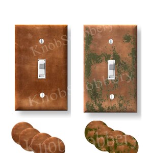 Copper Knob Set Switchplate Bundle | Rustic Verdigris Cabinet Hardware Boho Decor | Kitchen Makeover Set