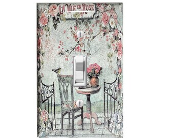 Designer Switch Plate Cover, Shabby Vintage French Artwork, Outlet Cover, Bathroom Kitchen Dining Wall Decor, Wall Switch, Reduced US Shpg