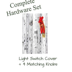 Farmhouse Rooster Cabinet Knobs & Switch Plate SET | Chicken Kitchen Decor | Matching Hardware Set