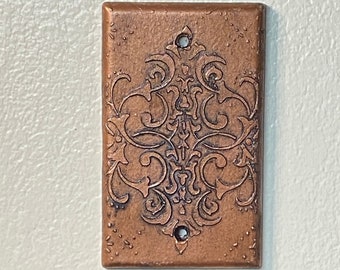 Ornate Switch Plate Cover, Copper-Colored, Textured/Hand Decorated in USA, Wall Outlet, Toggle Switch Plate, Wall Plate Cover, FREE Shpg USA