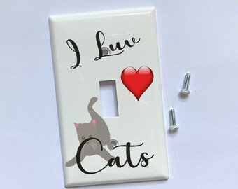 Adorable 'I Luv Cats' Toggle Switch Plate Cover - Cute Outlet Cover for Kitchen, Bathroom, Bedroom, Hallway, or Entryway, Economy Shipping