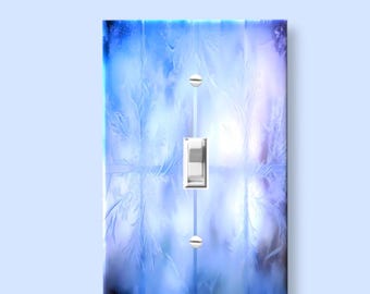 Blue Frosted Botanical Switch Plate Cover | Abstract Nature | Modern Cool Tone Decor