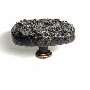 Unique Asymmetrical Black Stone Knob with Antique Copper Base for Cabinets & Dressers, Drawer Knobs, Kitchen Hardware, Hand Crafted