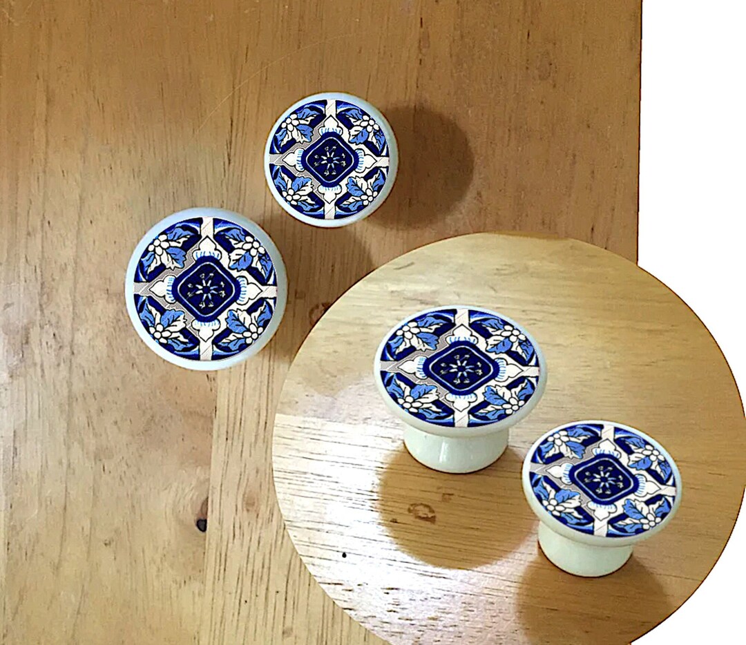 Blue Talavera Knobs Moroccan Pattern Sets of 4 or 6 Etsy