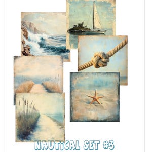 NEW ITEM: Nautical Print Coasters Set of 4 or 6 | Square Ceramic 4&quot; Cork Back Drink Mats | Beach House Dinner Decor | Coasters Table Set