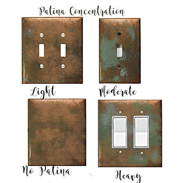 Handcrafted Switch Plate Covers: Aged Copper with Blue-Green Verdigris Patina - Wall Decor Options in Metal or Plastic