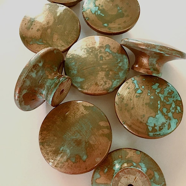 Wood Cabinet Pulls-Copper w/Green Patina, Cabinet Pulls & Knobs, Bathroom Drawer Pulls, Kitchen Cabinet Hardware, FAUX Copper Cabinet Pulls