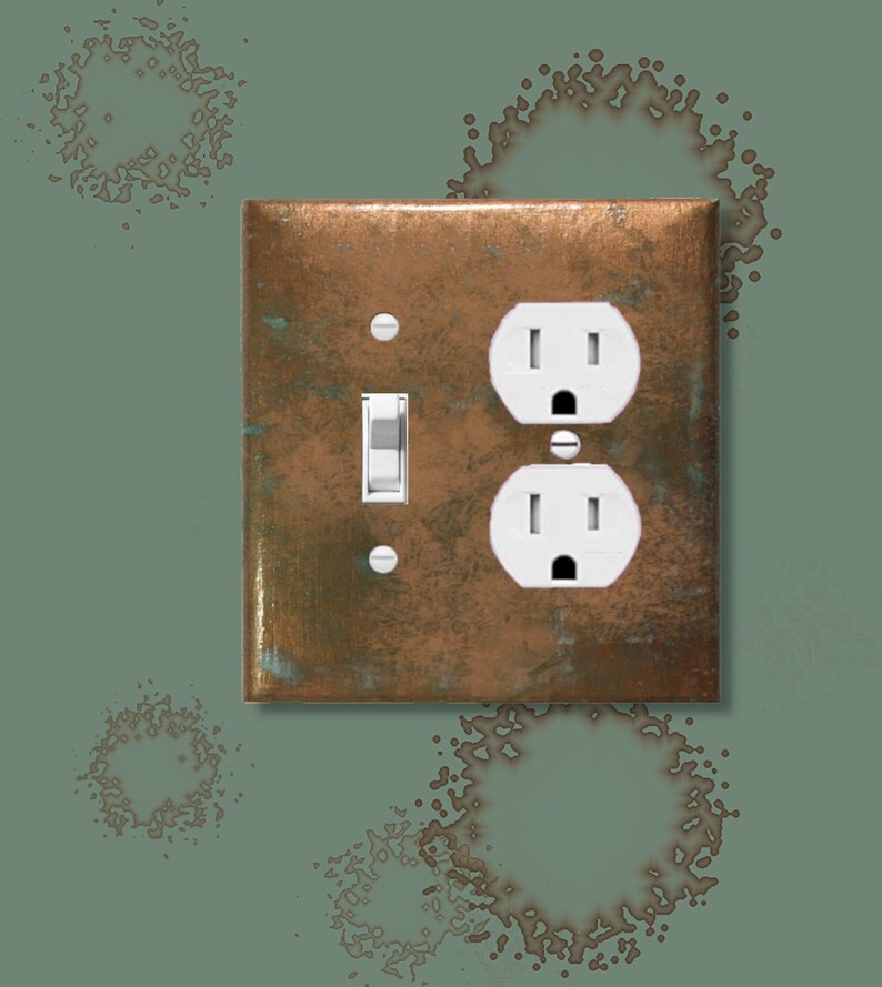 antique copper light switch plates with green patina. Copper outlet covers, switchplates, copper with patina, green patina, verdigris,rustic decor, kitchen rustic decor,switch cover, toggle switch plate, light switch,duplex, lightswitch,rocker plate,