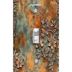 Rustic Copper Floral Switch Plate Cover Metal Look Light Switch Farmhouse Decor