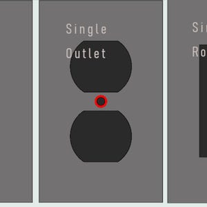 Op de afbeelding: Drie ontwerpen voor stopcontacten worden getoond tegen een grijze achtergrond. De ontwerpen omvatten een enkele tuimelschakelaar, een enkel stopcontact en een enkele wipschakelaar. Elk ontwerp heeft een rode stip boven en onder de schakelaar of het stopcontact.
