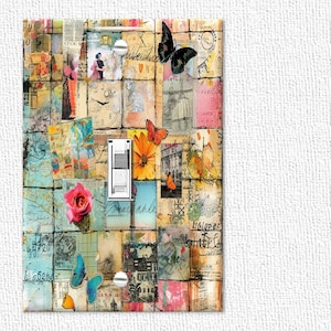 ON SALE Whimsical Vintage Light Switch Cover with Butterflies Floral Accents Aesthetic Decor for Country Bathroom or Kitchen