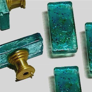 Oceanic Opulence: Sea Blue Glass Knobs with Metal Stems - Sparkling Drawer, Bathroom Cabinet & Dresser Accents, Choose From 4 Stem Colors