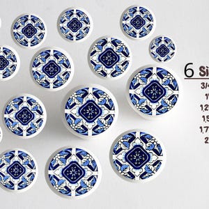 Moroccan Tile Cabinet Knobs | Blue White Ceramic Style Drawer Knobs | Boho Mediterranean Furniture Hardware