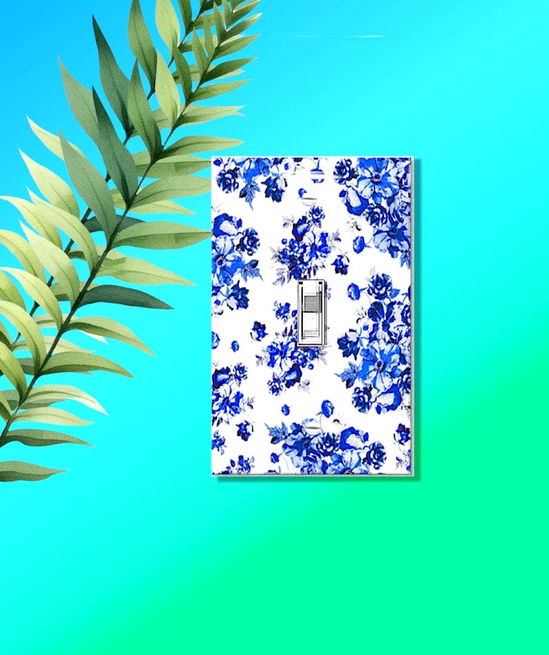 Blue Floral Light Switch Cover | Vintage Cottagecore Home Decor