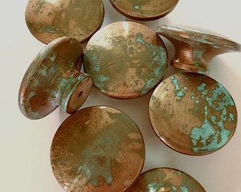 Beautiful Decorative Knobs, Faux Copper Furniture Knobs Like Real Aged Copper, Blue-Green Patina, Kitchen Cabinet Knobs & Pulls 6 Knob Sizes