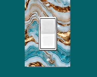Ocean Blue and Gold Marble Switch Plate Cover, Unique Outlet Cover, Wall Plate Design - Local Craftsmanship, No Shipping Delays
