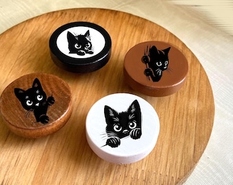 Kitty Cats handgemaakte knoppen | Trendy, speelse houten ladegrepen, meubelknoppen voor kinderen