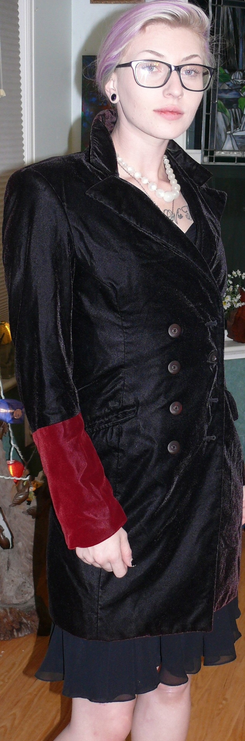 Black and red velvet double breasted blazer Bisou Bisou
