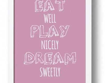 Eat Well Play Nicely Dream Sweetly, Nursery Print, Scandinavian Print, Affiche Scandinave, Kids Room Decor, Wall Art, Printable Poster