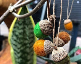 Autumnal felted acorns, handmade with love and care