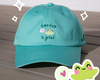 Cute cap with happy frog embroidery design | NEW baseball caps collection | 100% cotton | summer kawaii designer hats