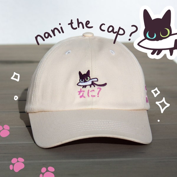 NANI? Cute cap with black kitty embroidery design | NEW baseball caps collection | 100% cotton | summer kawaii designer hats