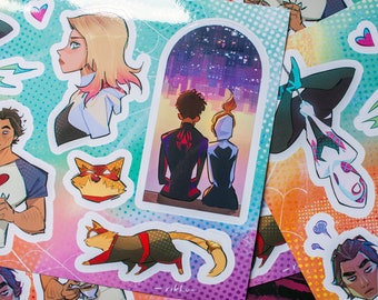 Spider-Verse stickers | Spider characters - Miles, Gwen, Spider cat, Miguel | Glossy viny | Waterproof
