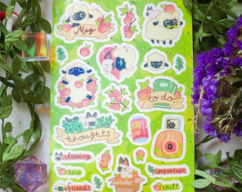 Cute May Stickers | Planner stickers | Sparkly | Silly sheeps and peaches | Glossy vinyl