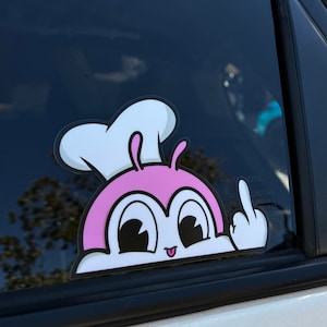 Pink Rude Jollibee Sticker / Filipino Sticker / Jollibee Peeker / Filipino Art / Car Stickers / Anime Car Decal / Anime Car Accessories