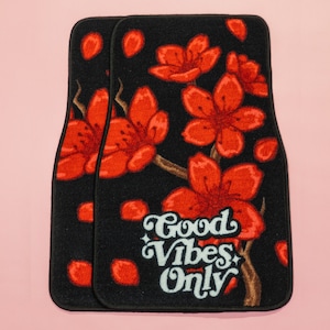Red Cherry Blossom Car Floor Mats: Kawaii Car Accessories (Set of 2)