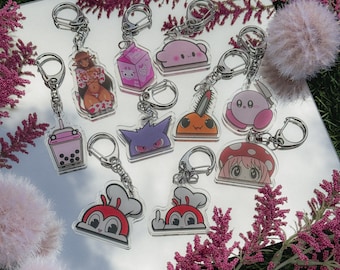 Cute Keychain / Kawaii Keychain / Kirby Keychain / Gengar Keychain / Anime Keychain / Sakura Keychain / Acrylic Keychain / Cherry Blossom