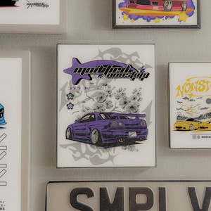 Impresión artística GTR / Arte mural R34 / Impresión JDM / Póster de coche / Póster GTR / Póster R34 / Arte de coche rosa / Póster rosa / Arte Nissan / Póster Nissan