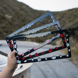 Pink Cherry Blossom License Plate Frame / Sakura License Plate Frame / Kawaii Car Accessories / Car Accessories for Women