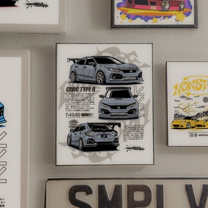 Impresión artística del Type R / Arte mural del Type R / Impresión JDM / Póster FK8 / Amante de Honda / Arte de coches rosas / Póster rosa / Arte de Honda / Póster de Honda / Type R