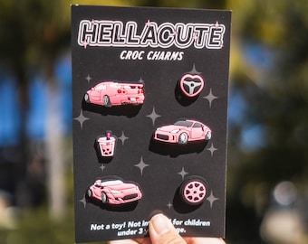 Pink JDM Car Shoe Charms: R34, Boba - Set of 6